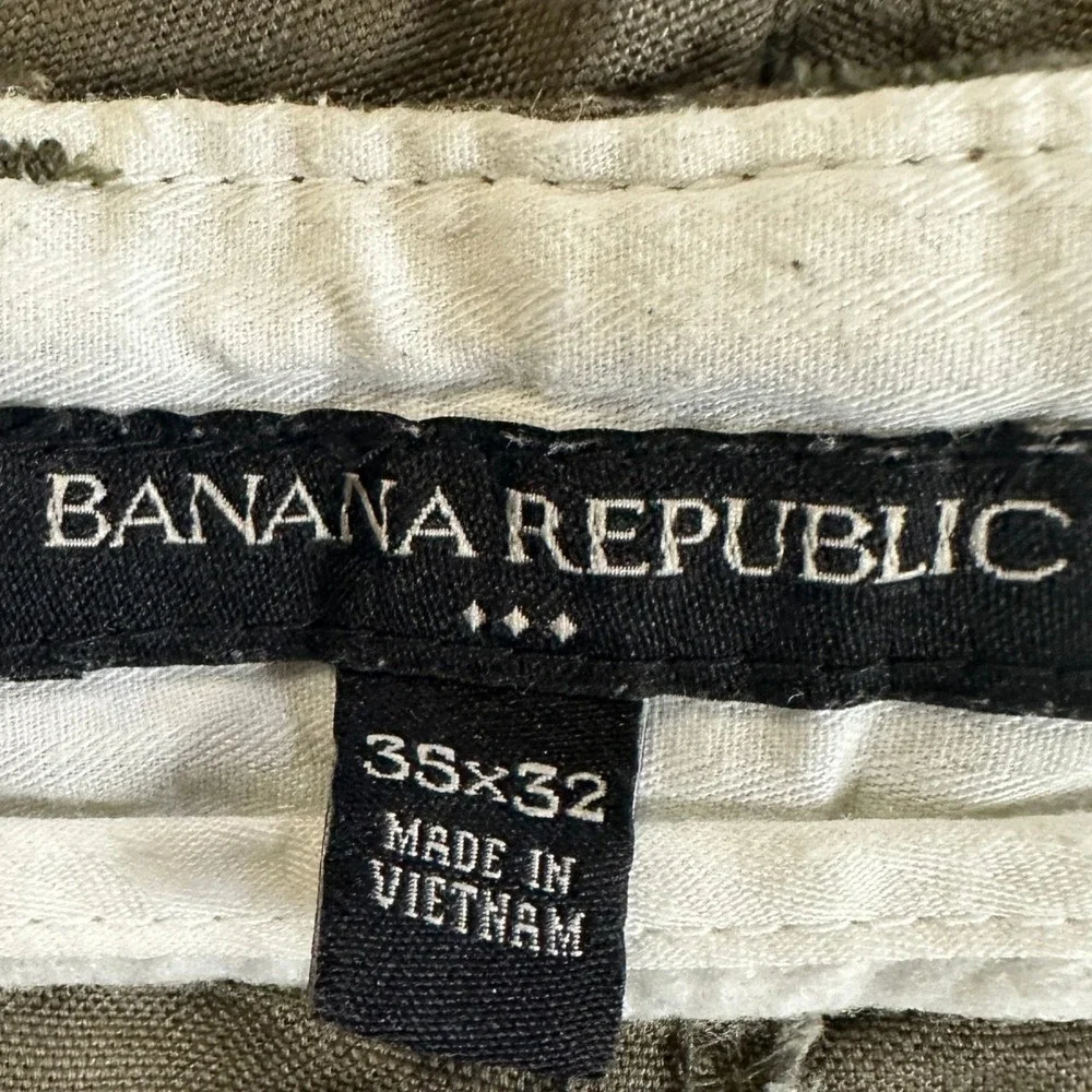 Banana Republic Mens Linen Blend Safari Pants 35X32 Olive Green Pocket Loose Fit